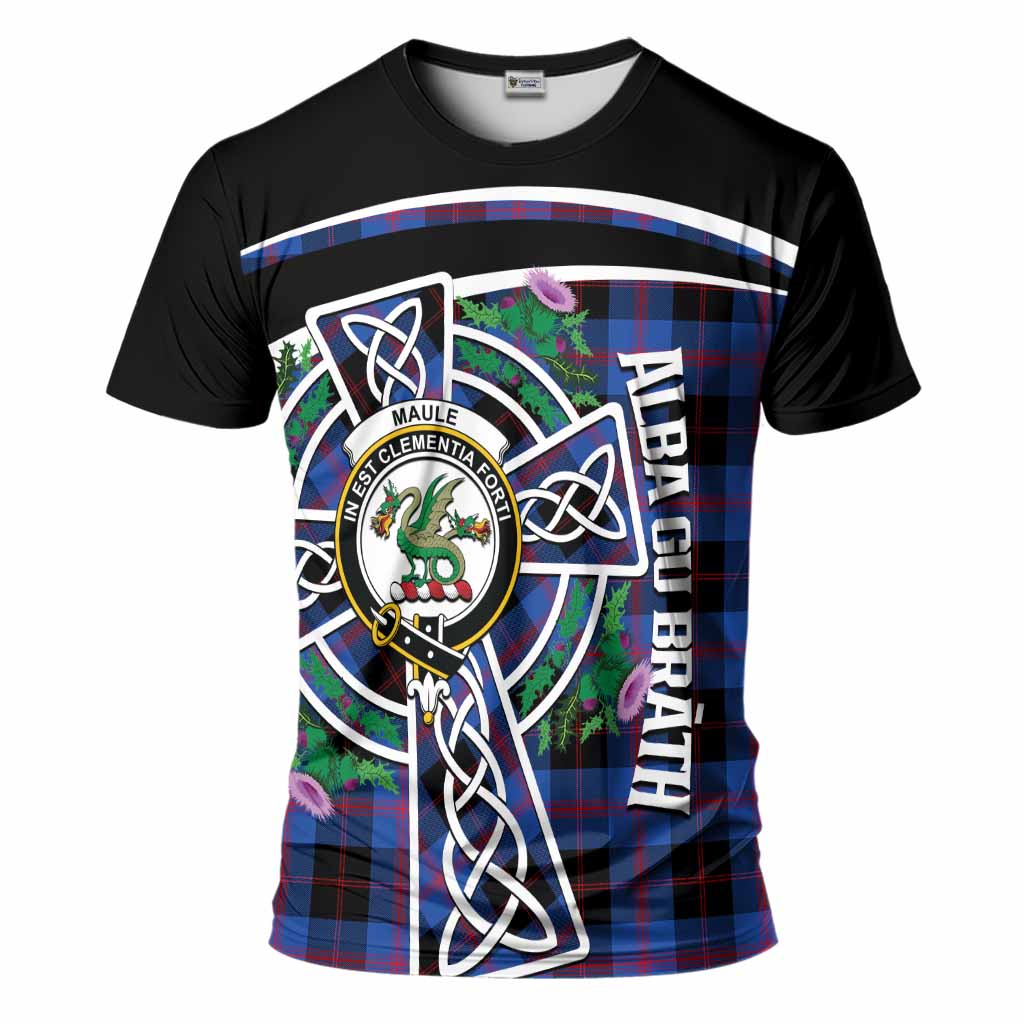 Maule Tartan Crest T-Shirt Scottish Thistle Celtic Cross Alba Gu Brath