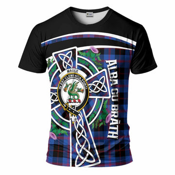 Maule Tartan Crest T-Shirt Scottish Thistle Celtic Cross Alba Gu Brath