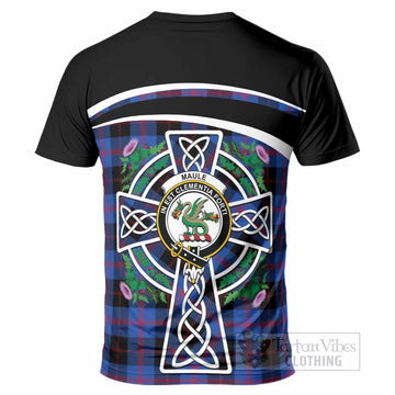 Maule Tartan Crest T-Shirt Scottish Thistle Celtic Cross Alba Gu Brath