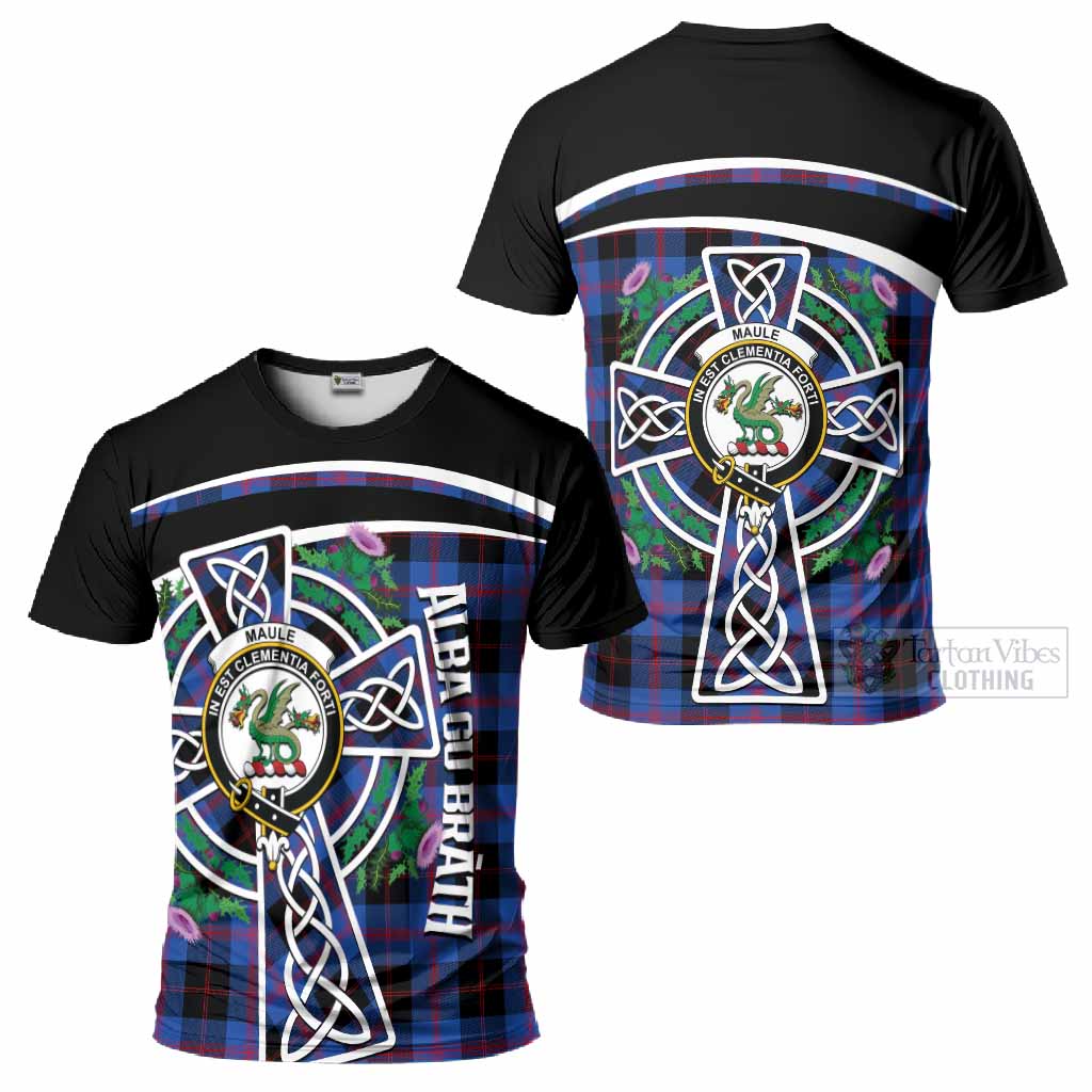 Maule Tartan Crest T-Shirt Scottish Thistle Celtic Cross Alba Gu Brath
