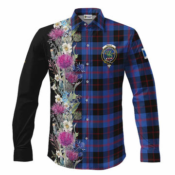 Maule Tartan Crest Thistle Floral Long Sleeve Button Shirts