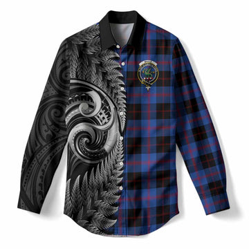 Maule Tartan Crest Women Casual Shirt With New Zealand Silver Fern Maori Koru