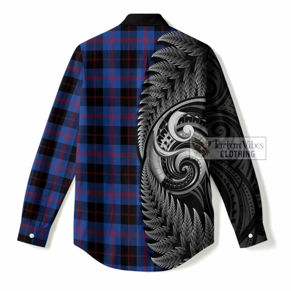 Maule Tartan Crest Women Casual Shirt With New Zealand Silver Fern Maori Koru