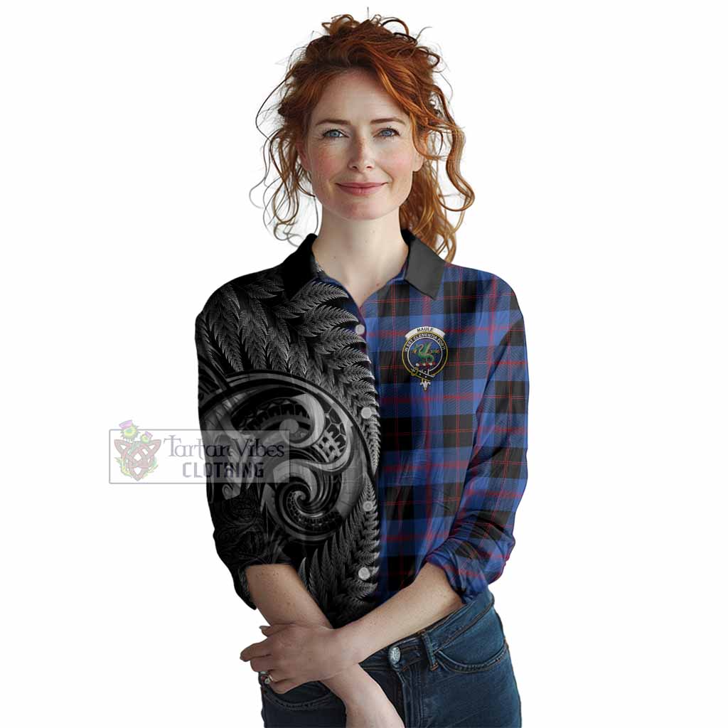 Maule Tartan Crest Women Casual Shirt With New Zealand Silver Fern Maori Koru