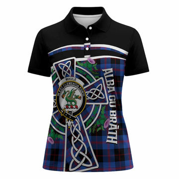 Maule Tartan Crest Women Polo Shirt Scottish Thistle Celtic Cross Alba Gu Brath