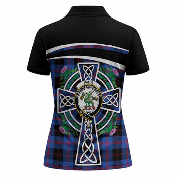 Maule Tartan Crest Women Polo Shirt Scottish Thistle Celtic Cross Alba Gu Brath