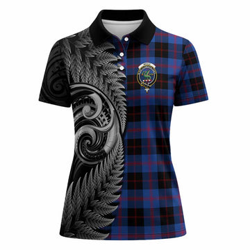 Maule Tartan Crest Women Polo Shirt With New Zealand Silver Fern Maori Koru