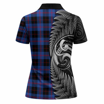 Maule Tartan Crest Women Polo Shirt With New Zealand Silver Fern Maori Koru