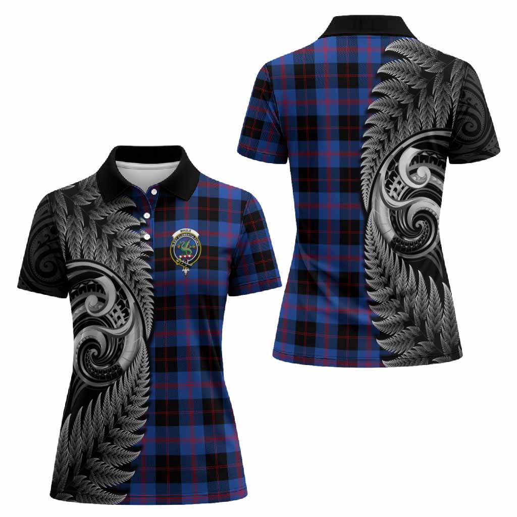 Maule Tartan Crest Women Polo Shirt With New Zealand Silver Fern Maori Koru