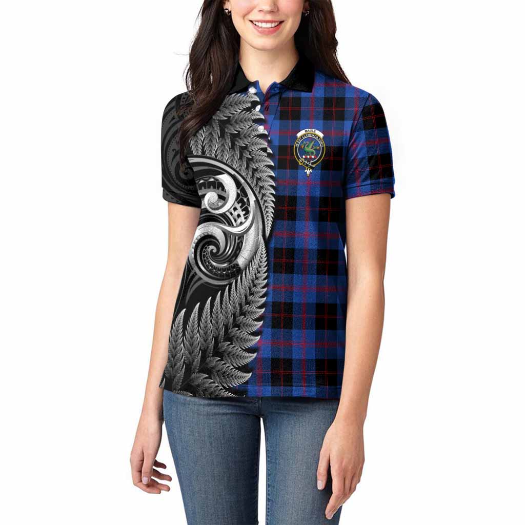 Maule Tartan Crest Women Polo Shirt With New Zealand Silver Fern Maori Koru