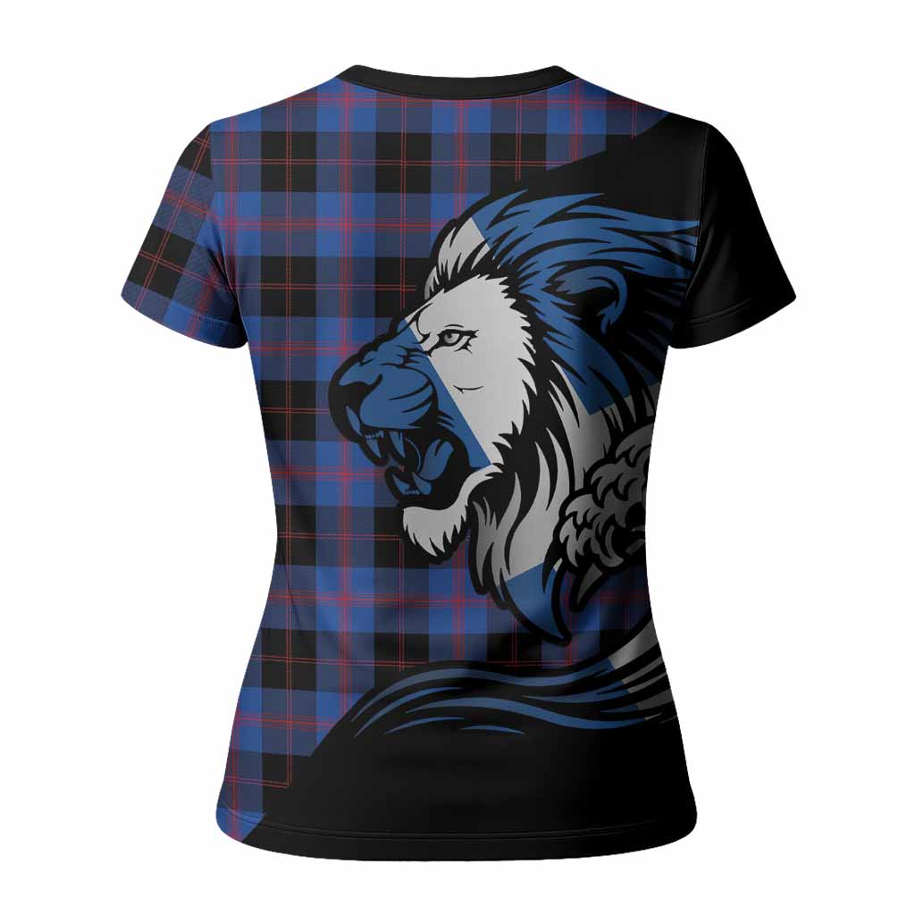 Maule Tartan Crest Women T shirt Scottish Golden Lions Wave Flow