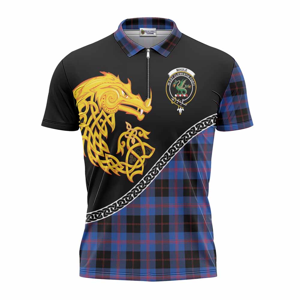 Maule Tartan Crest Zipper Polo Shirt Legendary Dragon Knot Half Style