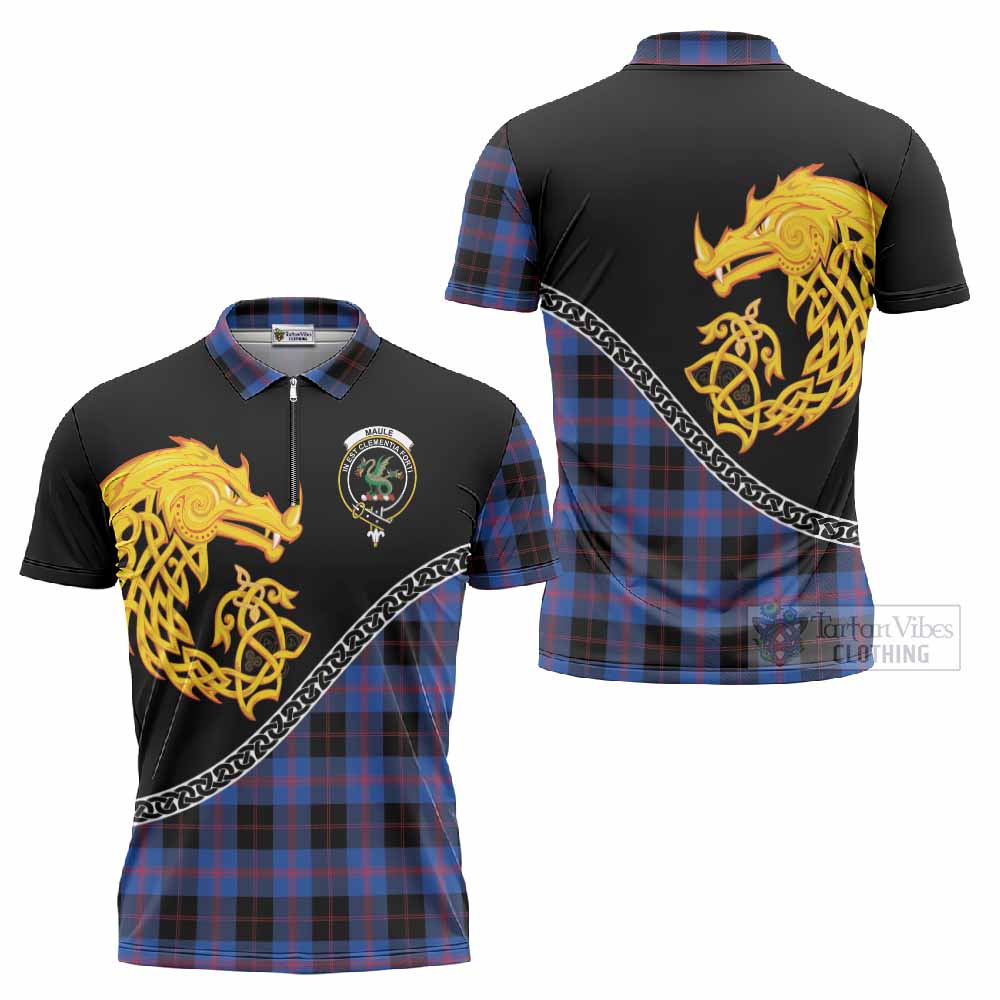 Maule Tartan Crest Zipper Polo Shirt Legendary Dragon Knot Half Style