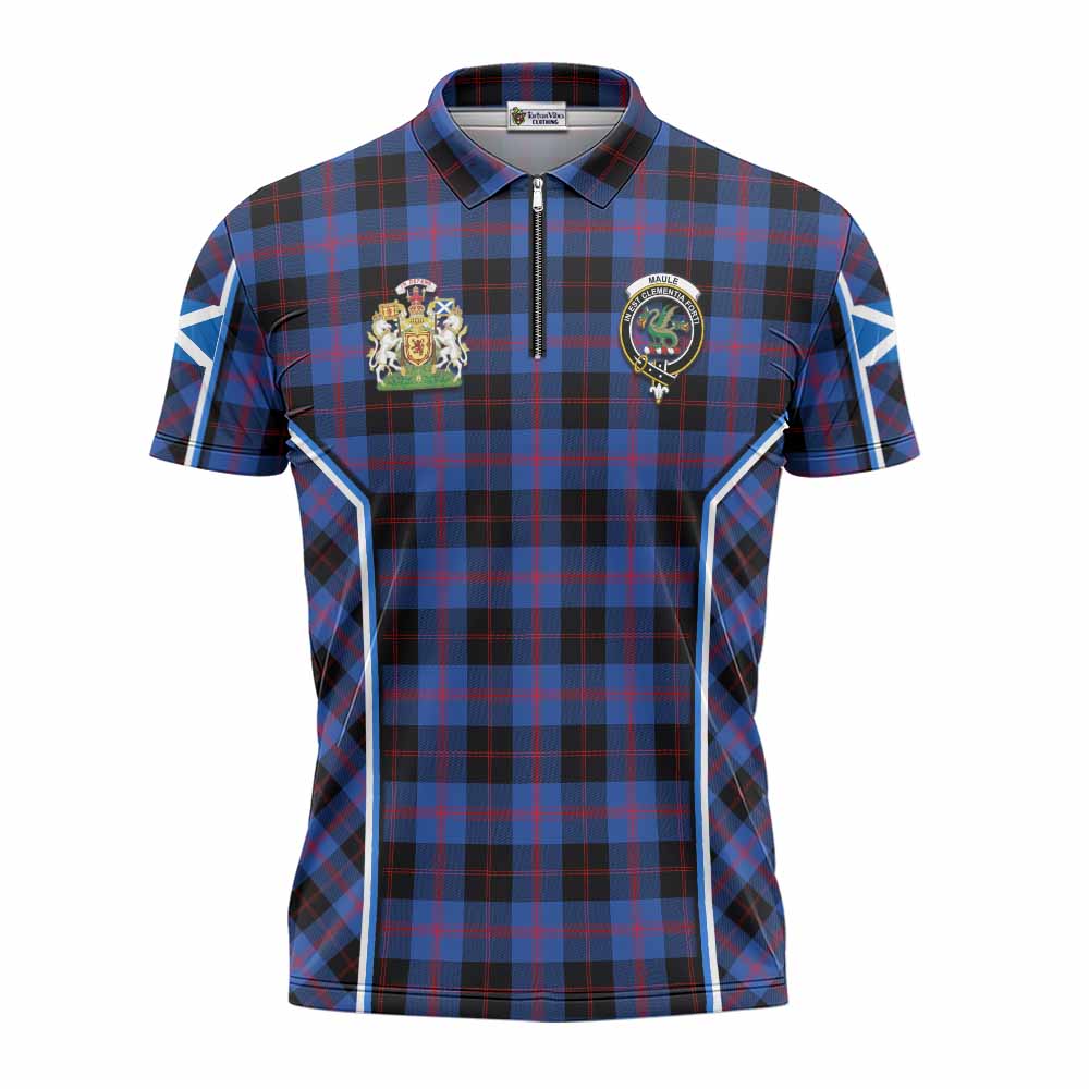 Maule Tartan Crest Zipper Polo Shirt Scotland Coat of Arm Flag Style - Tartan Vibes Clothing