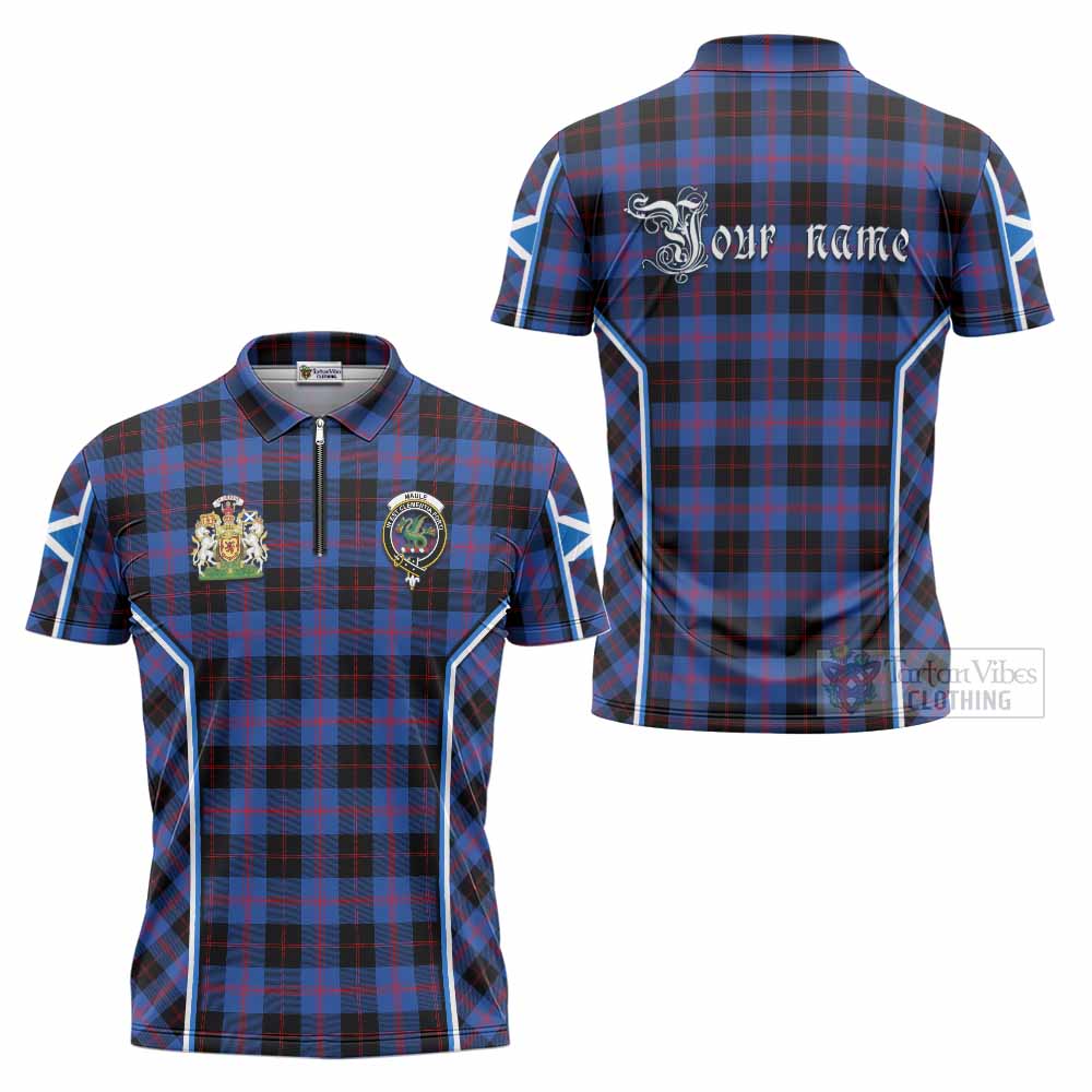Maule Tartan Crest Zipper Polo Shirt Scotland Coat of Arm Flag Style - Tartan Vibes Clothing
