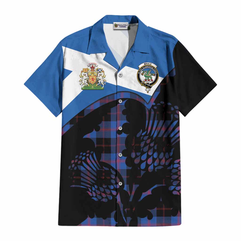 Maule Tartan Family Crest Cotton Hawaiian Shirt Scotland Thistle Floral Flag Style