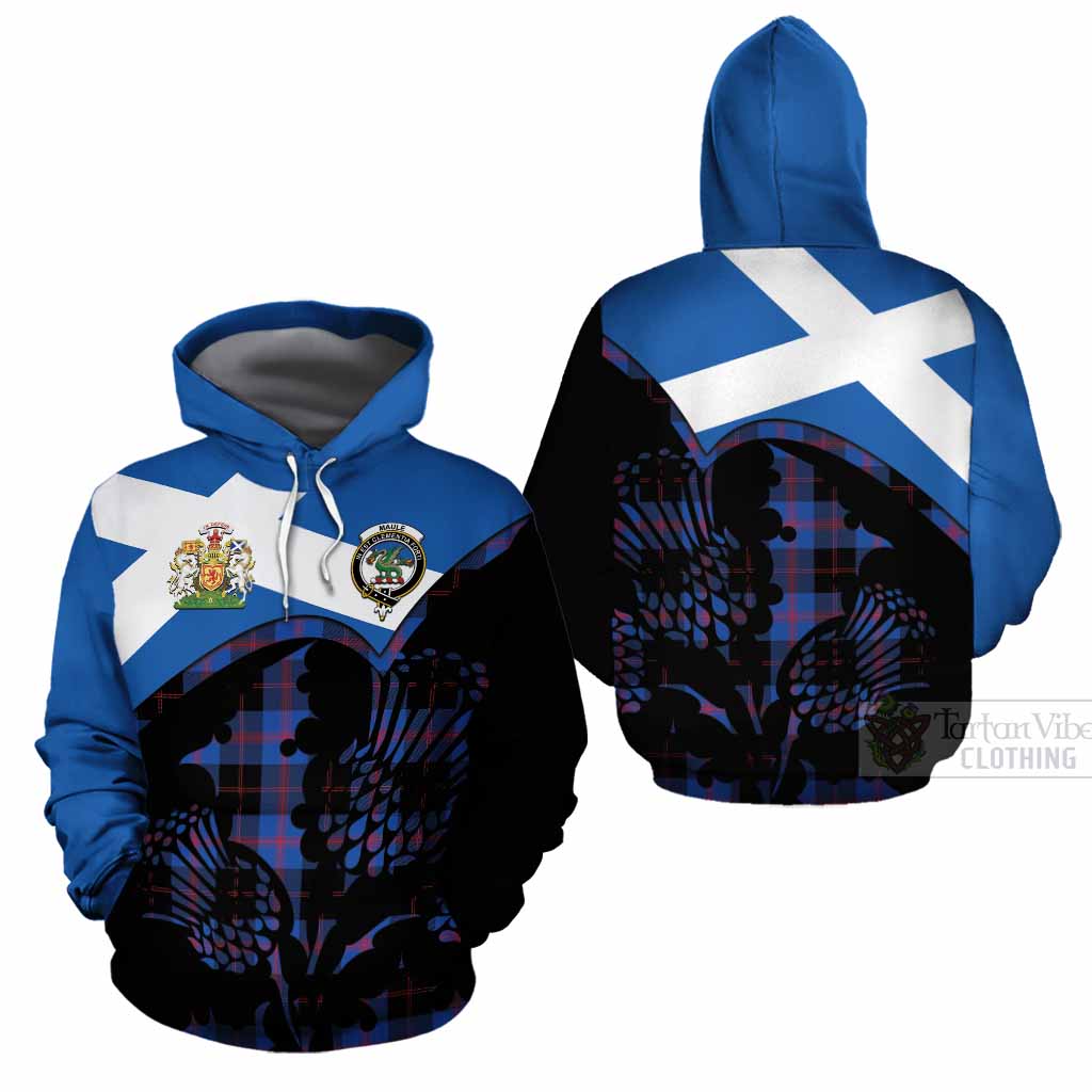 Maule Tartan Family Crest Cotton Hoodie Scotland Thistle Floral Flag Style