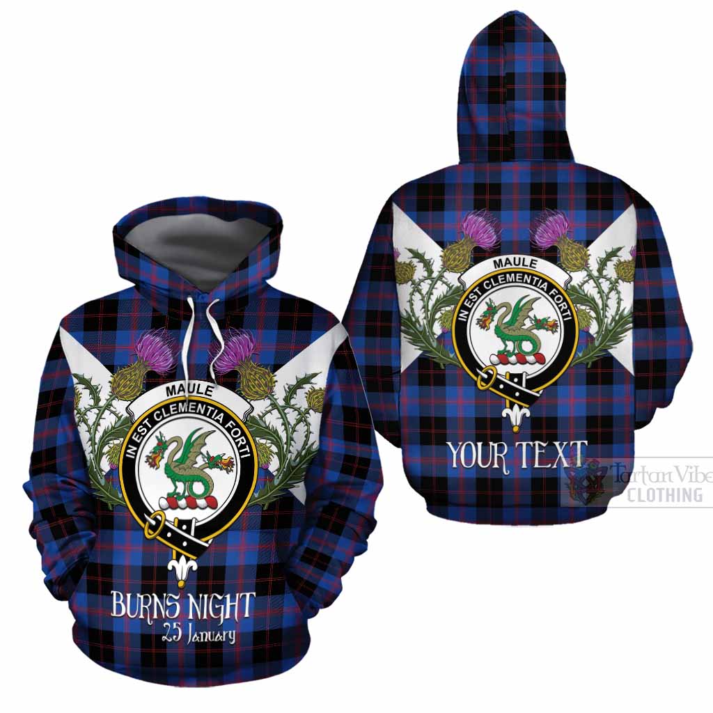Maule Tartan Family Crest Cotton Hoodie Scottish Burns Night Thistle Floral