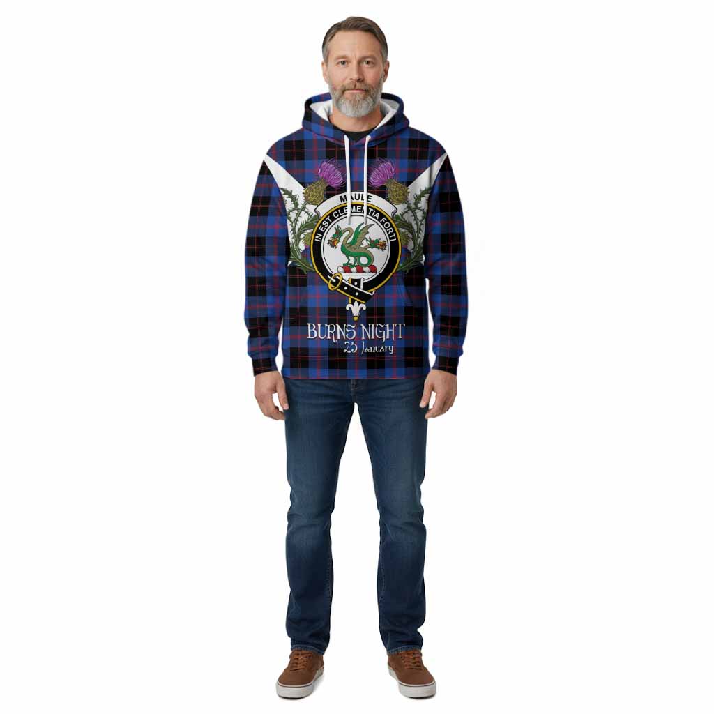 Maule Tartan Family Crest Cotton Hoodie Scottish Burns Night Thistle Floral