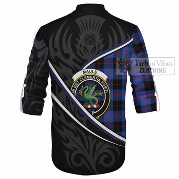 Maule Tartan Family Crest Ghillie Kilt Shirt Celtic Scottish Thistle Floral