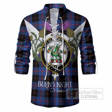 Maule Tartan Family Crest Ghillie Shirt Scottish Burns Night Thistle Floral