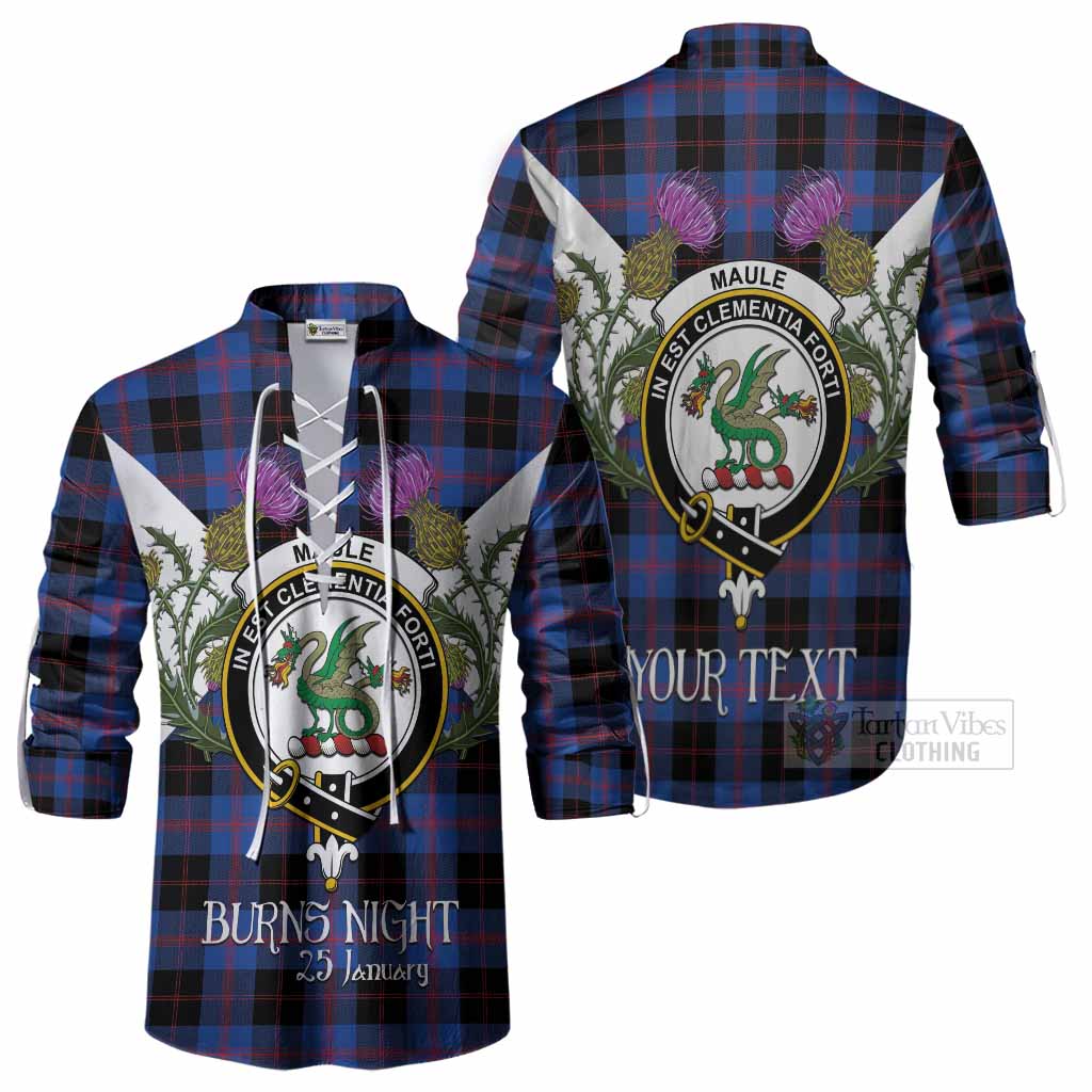 Maule Tartan Family Crest Ghillie Shirt Scottish Burns Night Thistle Floral