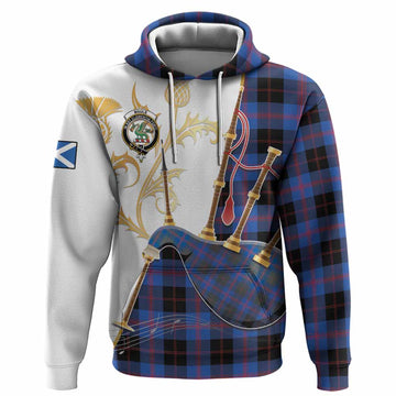 Maule Tartan Family Crest Hoodie Bagpipes with Scottish Thistle
