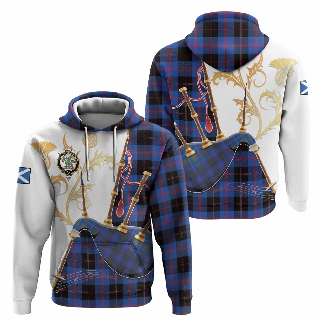 Maule Tartan Family Crest Hoodie Bagpipes with Scottish Thistle