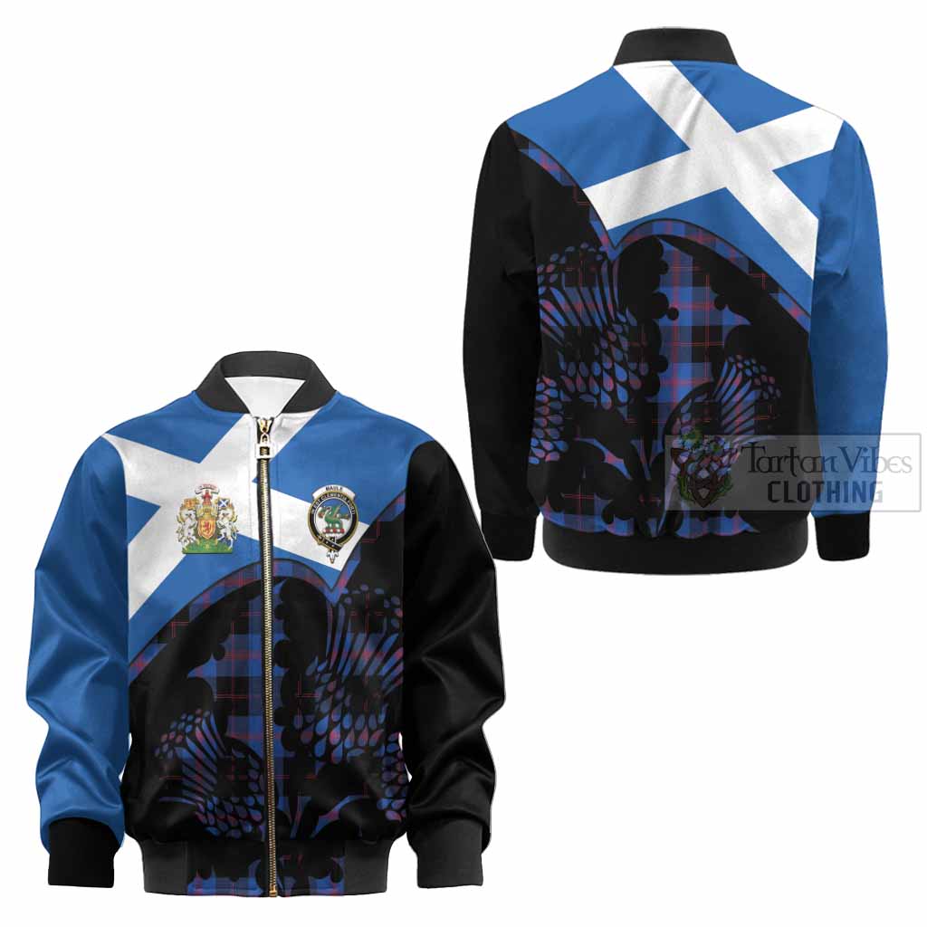 Maule Tartan Family Crest Kid Bomber Jacket Scotland Thistle Floral Flag Style