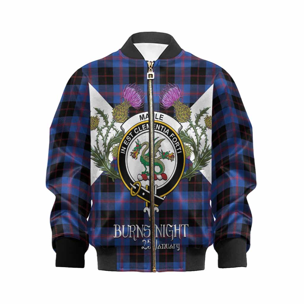 Maule Tartan Family Crest Kid Bomber Jacket Scottish Burns Night Thistle Floral