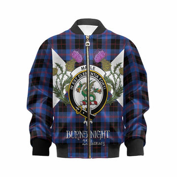 Maule Tartan Family Crest Kid Bomber Jacket Scottish Burns Night Thistle Floral