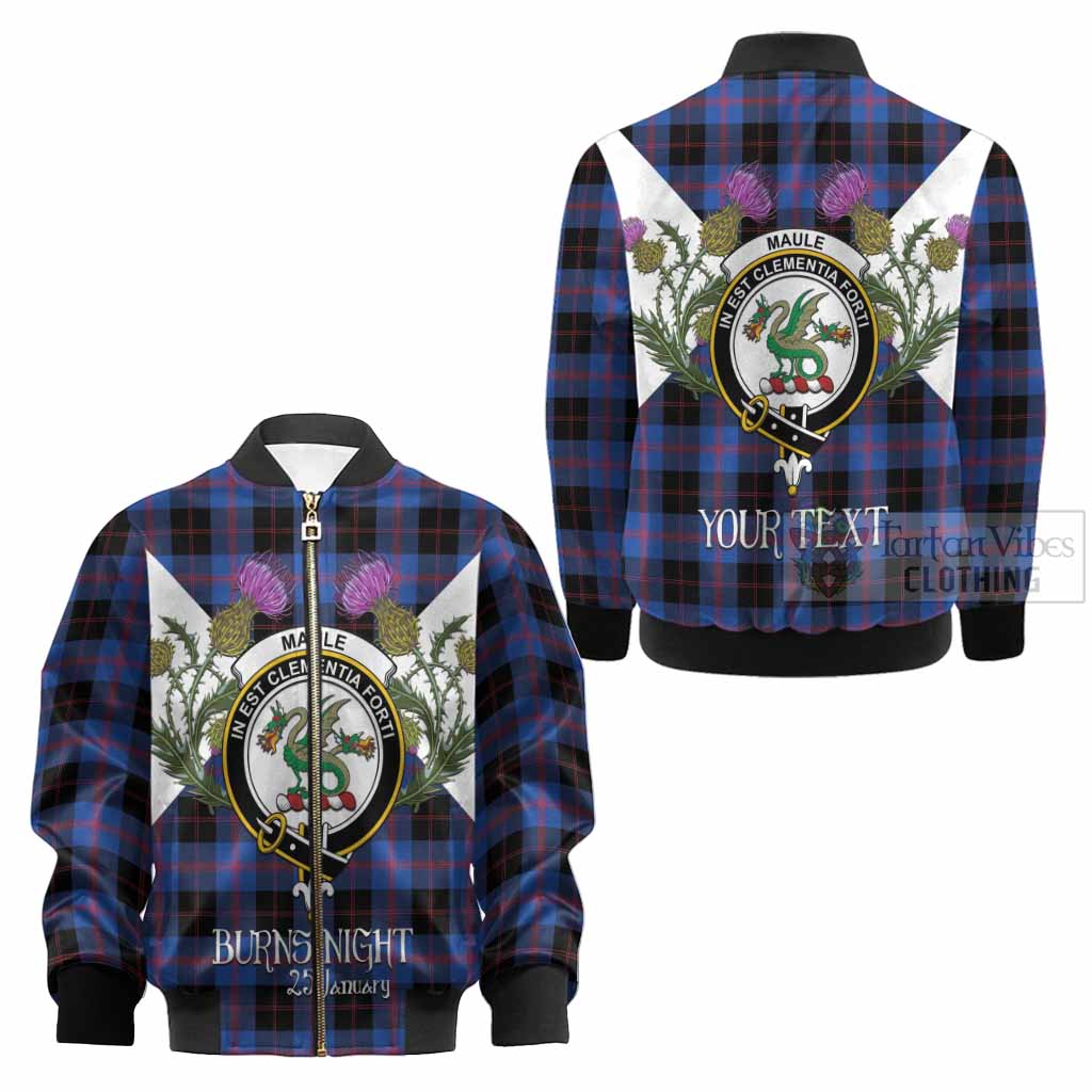 Maule Tartan Family Crest Kid Bomber Jacket Scottish Burns Night Thistle Floral
