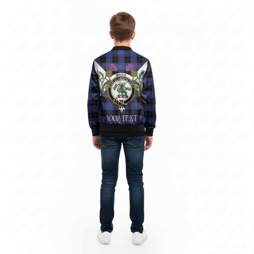 Maule Tartan Family Crest Kid Bomber Jacket Scottish Burns Night Thistle Floral