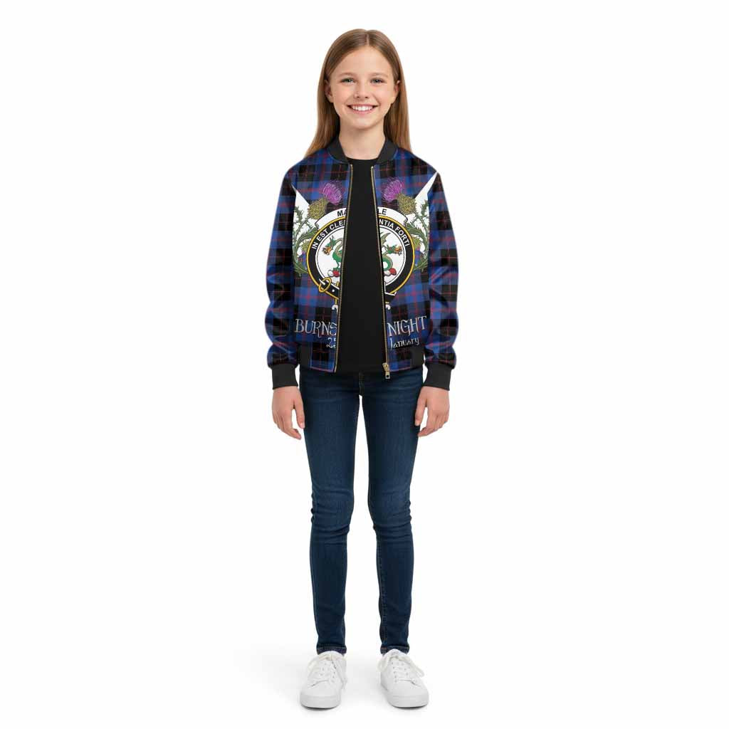 Maule Tartan Family Crest Kid Bomber Jacket Scottish Burns Night Thistle Floral