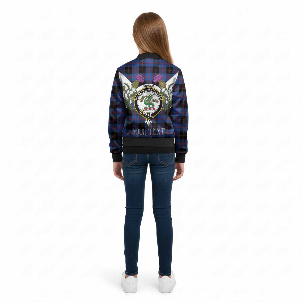 Maule Tartan Family Crest Kid Bomber Jacket Scottish Burns Night Thistle Floral