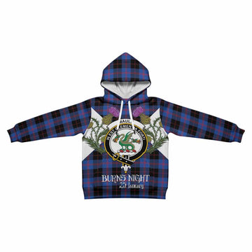 Maule Tartan Family Crest Kid Hoodie Scottish Burns Night Thistle Floral