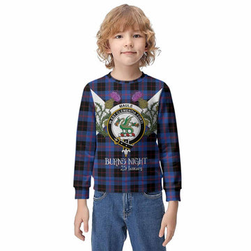 Maule Tartan Family Crest Kid Knitted Sweatshirt Scottish Burns Night Thistle Floral