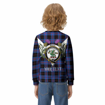 Maule Tartan Family Crest Kid Knitted Sweatshirt Scottish Burns Night Thistle Floral