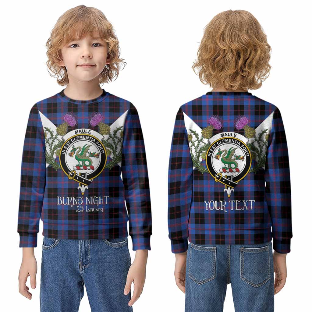 Maule Tartan Family Crest Kid Knitted Sweatshirt Scottish Burns Night Thistle Floral