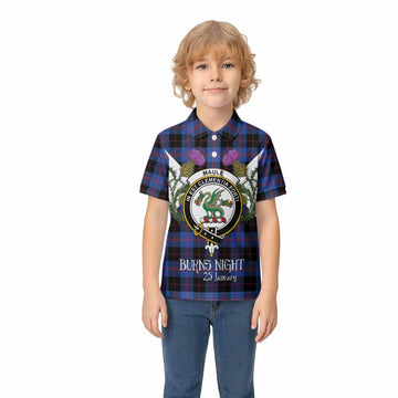 Maule Tartan Family Crest Kid Polo Shirt Scottish Burns Night Thistle Floral