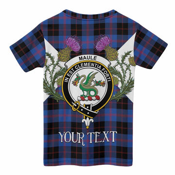 Maule Tartan Family Crest Kid T-shirt Scottish Burns Night Thistle Floral