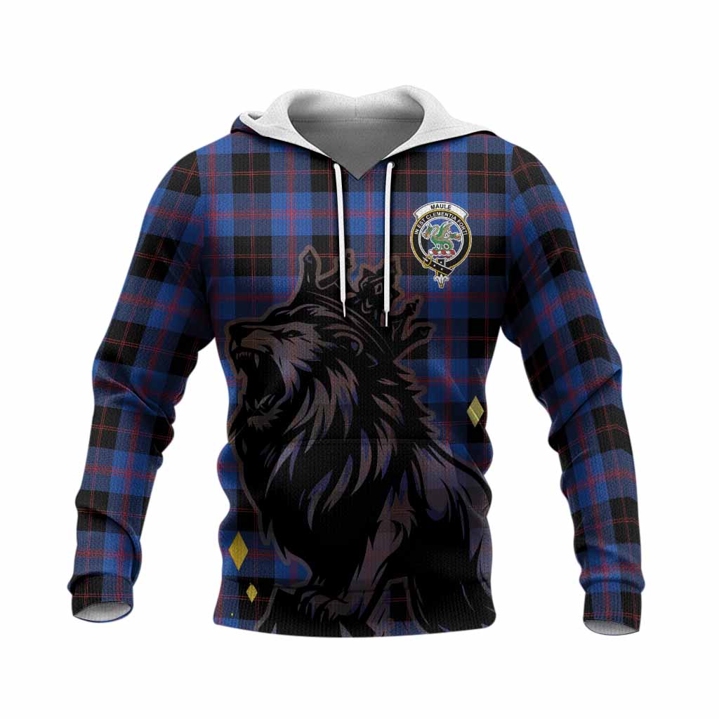Maule Tartan Family Crest Knitted Hoodie Crowned Lion Roaring