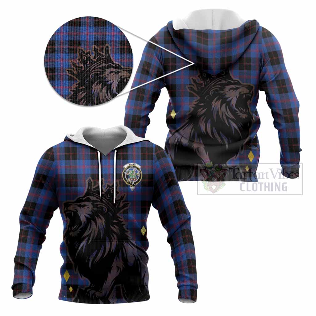 Maule Tartan Family Crest Knitted Hoodie Crowned Lion Roaring