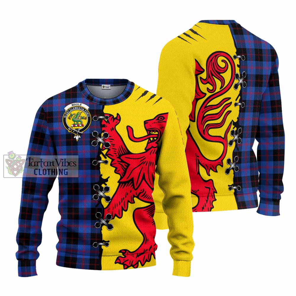 Maule Tartan Family Crest Knitted Sweater Lion Rampant Honor - Tartan Vibes Clothing