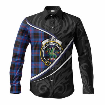 Maule Tartan Family Crest Long Sleeve Button Shirts Celtic Scottish Thistle Floral
