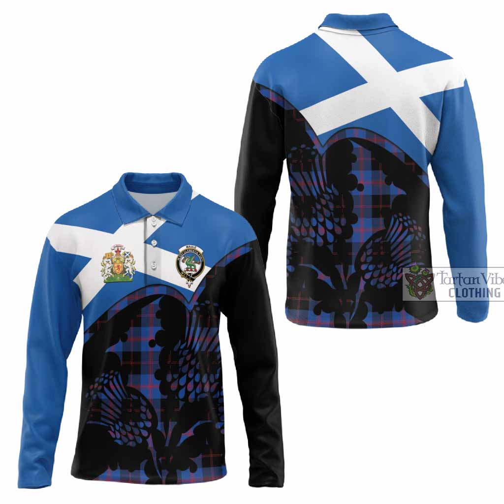 Maule Tartan Family Crest Long Sleeve Polo Shirt Scotland Thistle Floral Flag Style