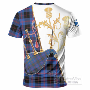 Maule Tartan Family Crest T-Shirt Bagpipes with Scottish Thistle