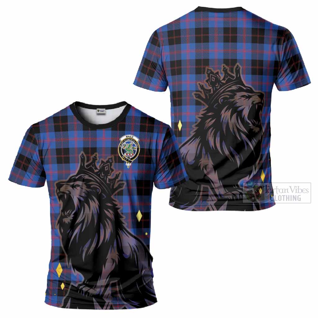 Maule Tartan Family Crest T-Shirt Crowned Lion Roaring