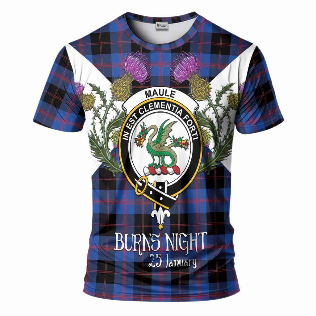 Maule Tartan Family Crest T-Shirt Scottish Burns Night Thistle Floral