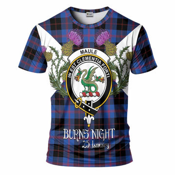 Maule Tartan Family Crest T-Shirt Scottish Burns Night Thistle Floral